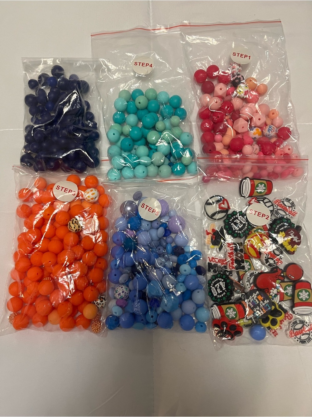 Assorted Color Bead Set - Pink, Turquoise, Orange, Blue, Purple, Navy